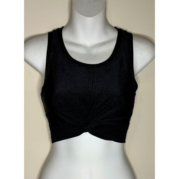 Offline by Aerie Ribbed Twist Front Medium Support Sports Bra Black Size S NWT!! - Picture 2 of 5